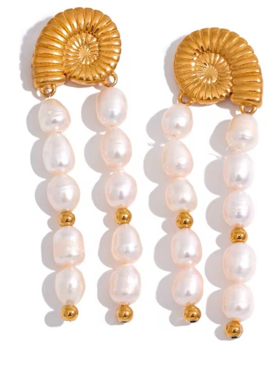 Sara Sotti Jewelry - Gold Shell Fresh Water Pearl Drop Earrings